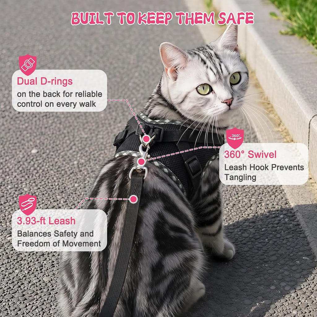 Tensho Cat Harness and Leash Set Escape Proof Vest, Black XS