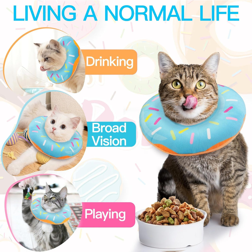 Cat Cone Collar Soft, Cute Cat Donut Collar After Surgery, Adjustable Kitten Recovery Cones to Stop Licking, Lightweight Neck Elizabethan Collars for Cats Kittens (Blue, Medium)