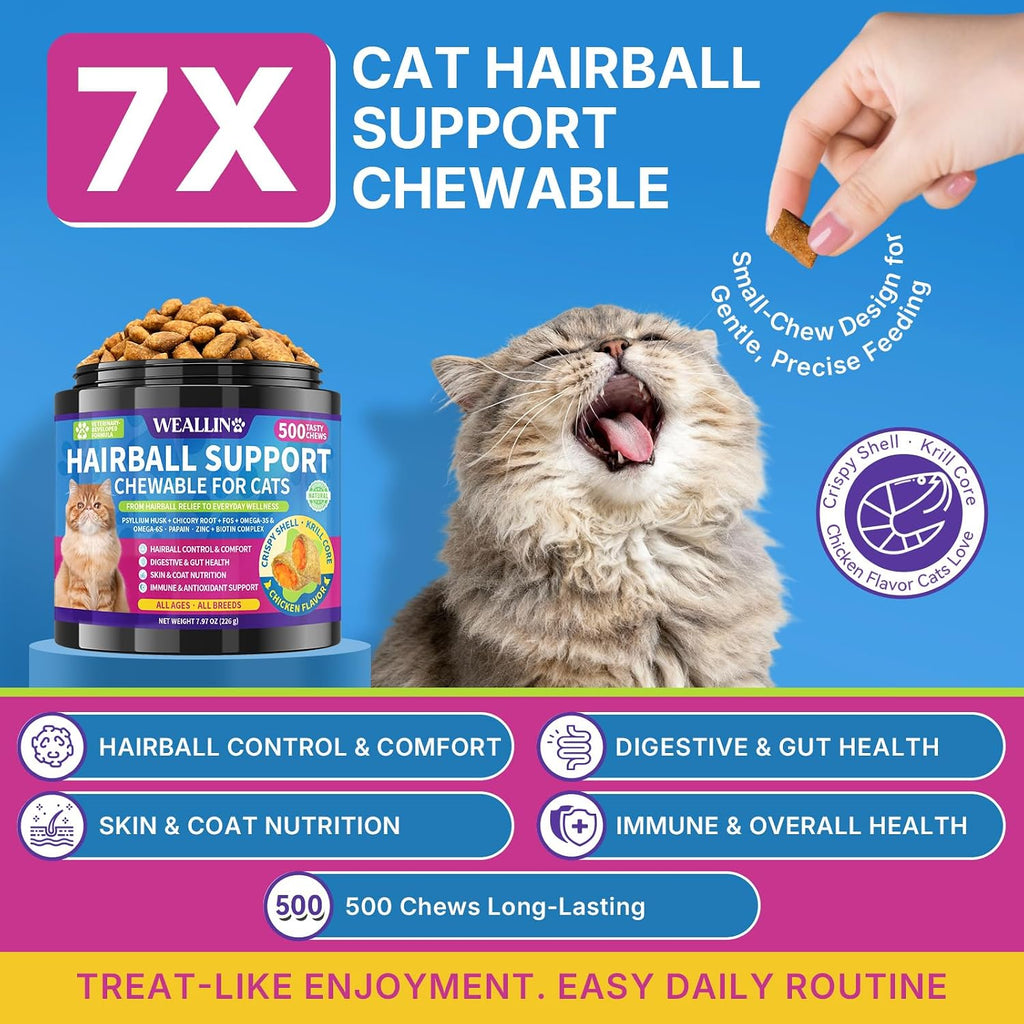 WEALLIN Cat Hairball Support Chews Cat Hairball Remedy Treats 500 Chews