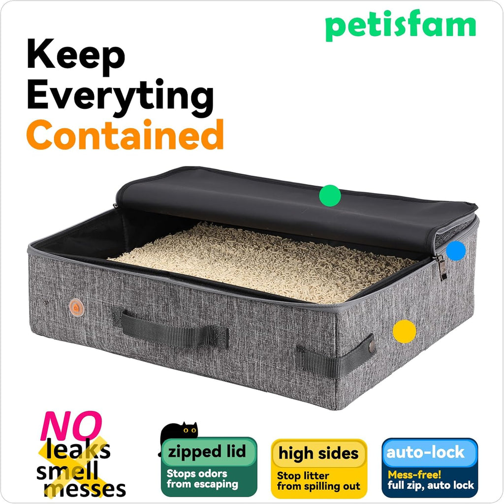 Travel Light with Covered Portable Cat Litter Box Without Any Mess. Ultra-Lightweight, Stop Lugging a Hard Litter Box. Keep Everything Contained. Ideal for Hotel Stays, Car Trips, Flights