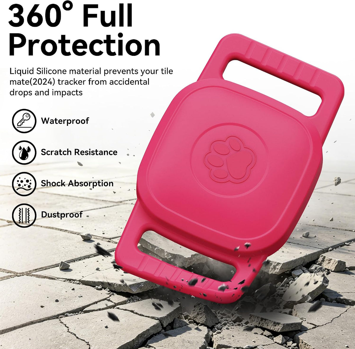 DDJ 2-Pack Waterproof Dog Collar Holder for Tile Mate Tracker, Durable Silicone Life360 Tile Case for Cat &Pet Collars Without Shaking, Anti-Lost Full Body for Tile Cover, Easy to Install, Pink Punch