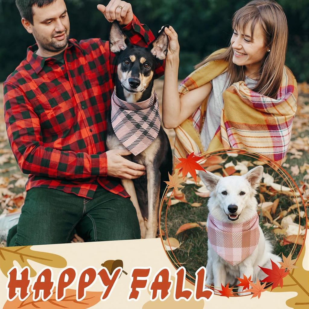 Huhumy 100 Pcs Fall Plaid Dog Bandanas Bulk Plaid Dog Bandanas Fall Decor