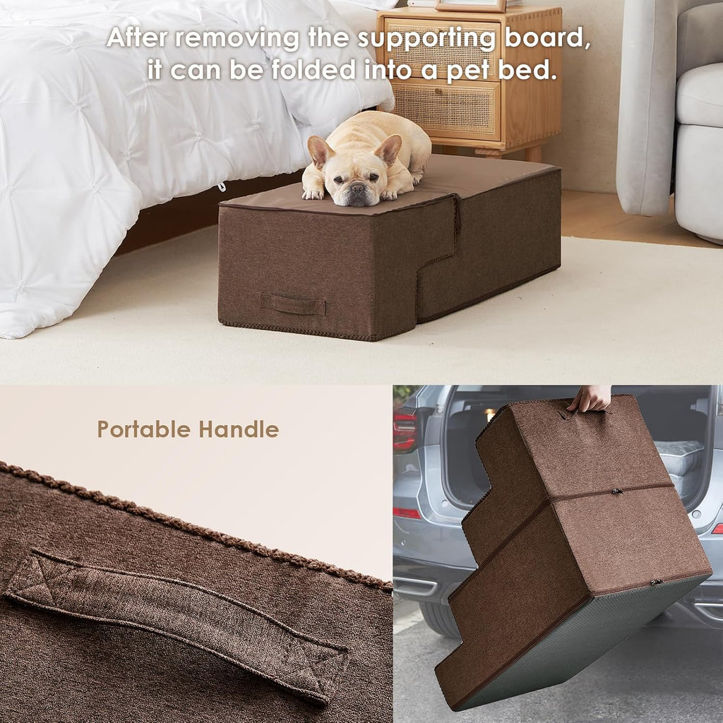 EHEYCIGA Dog Stairs for Bed 20" H, 4-Step Extra Wide Dog Steps, Brown