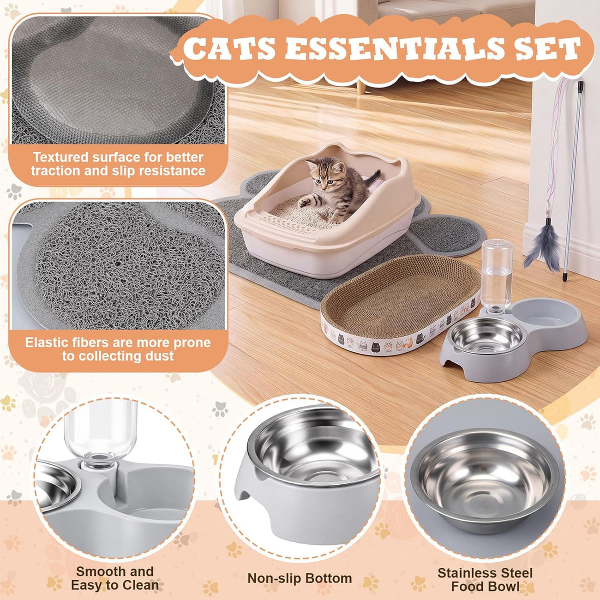 8 Pcs Kitten Supplies Starter Kit Cat Starter, Backpack, Gray