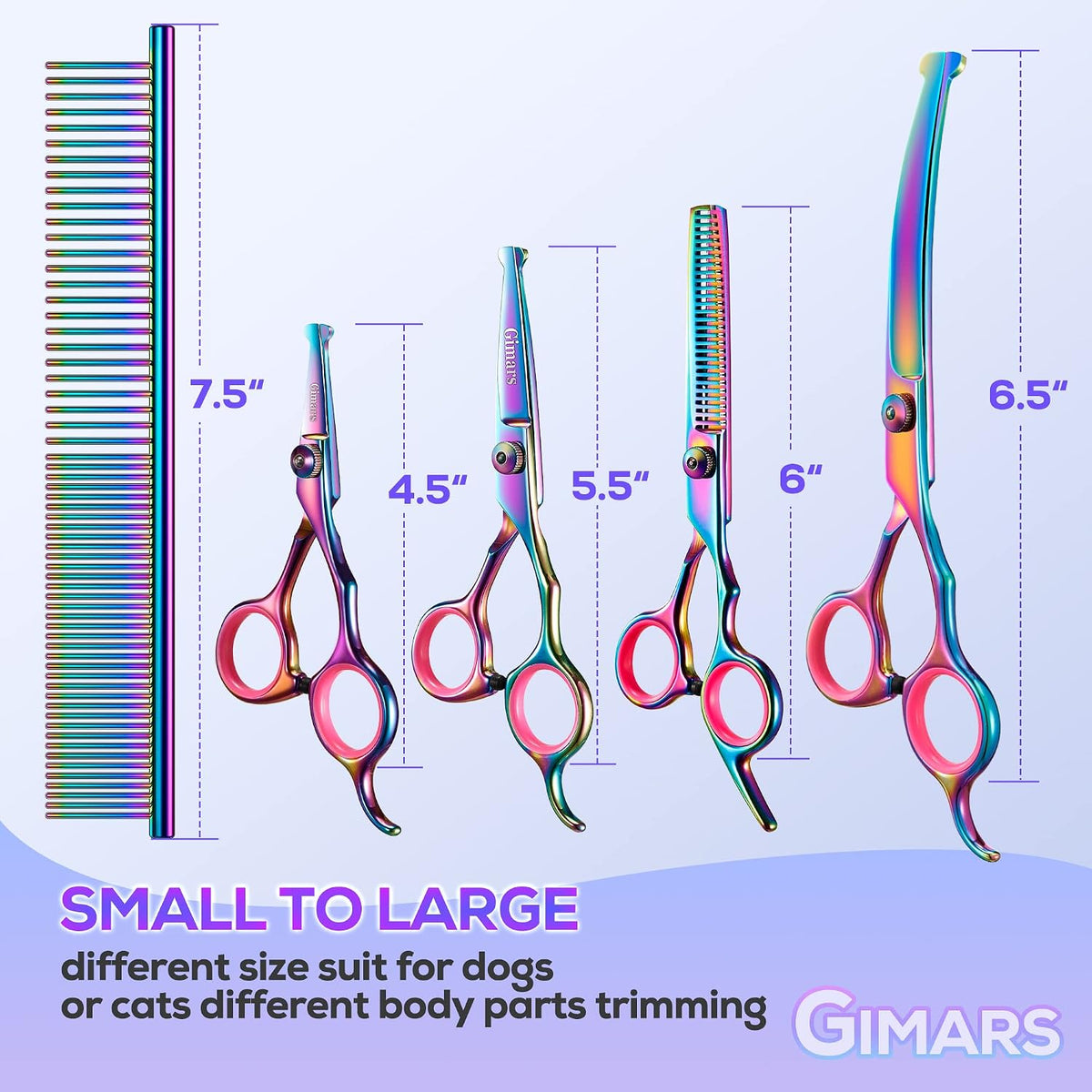 Gimars Professional 4CR Stainless Steel 6 in 1 Grooming Scissors for Dogs with Safety Round Tip, Heavy Duty Titanium Coated Pet Grooming Scissor for Dogs, Cats and Other Animals 