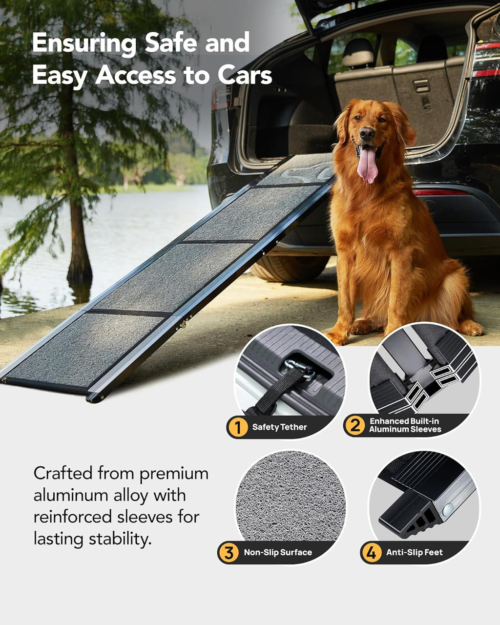 PetThem Dog Ramp for Cars, 63" L × 19.7" W, Lightweight Extra-Wide Foldable