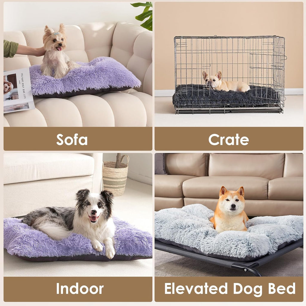 EHEYCIGA Fluffy Dog Crate Bed, Plush Extra Large Dog Pillow, Purple