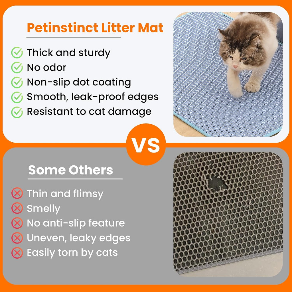 Extra Large Cat Litter Mat, Double Layer Honeycomb Design, Blue | 30x22”, Reduces Litter Tracking, Easy to Clean, Waterproof, Non-Slip, Soft on Paws, Scratch Resistant, Blue, XL