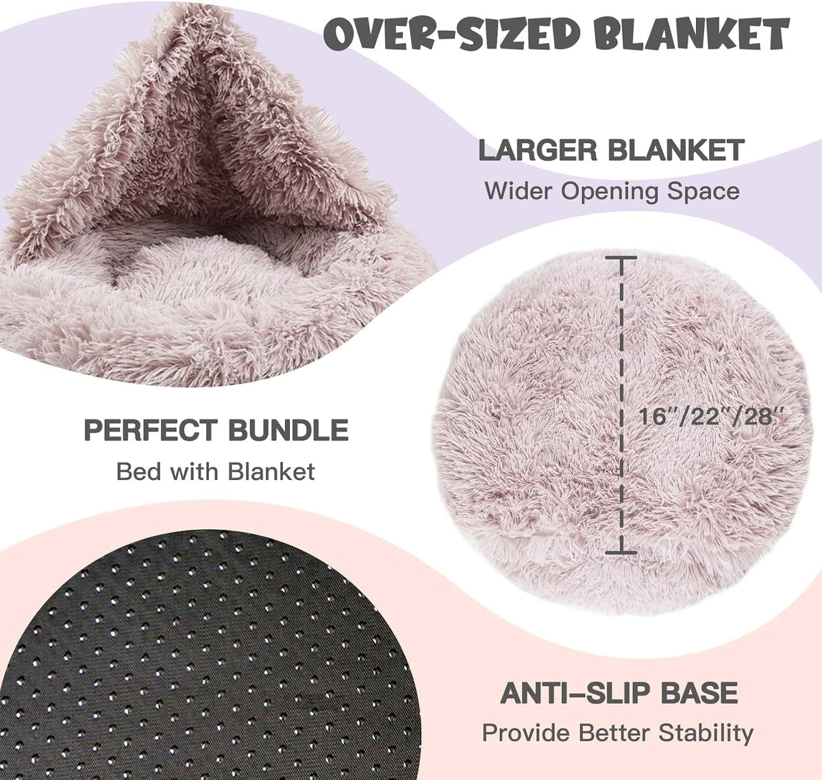 Himax 35in Covered Large Dog Bed with Blanket Attached Calming Burrow Beige