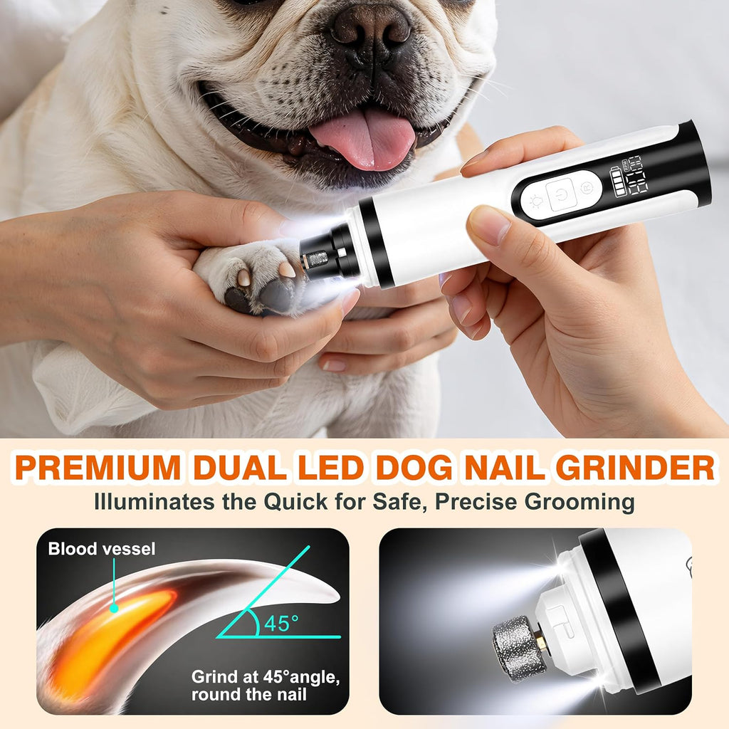 Dog Nail Grinder, Quiet Pet Nail Trimmer with LED, 3 Speeds & 3 Ports