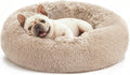 Love's cabin Calming Cat Bed for Indoor Cats, Anti-Anxiety Donut Round Dog Bed,Fluffy Faux Fur Washable Pet Bed for Small Medium Dogs and Cats, Taupe, 24in