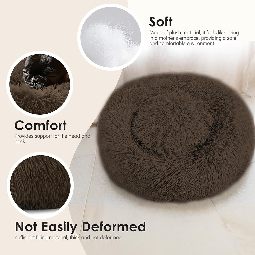 28in Large Dog Bed, Calming Donut Bed for Puppy and Kitten (Coffee)