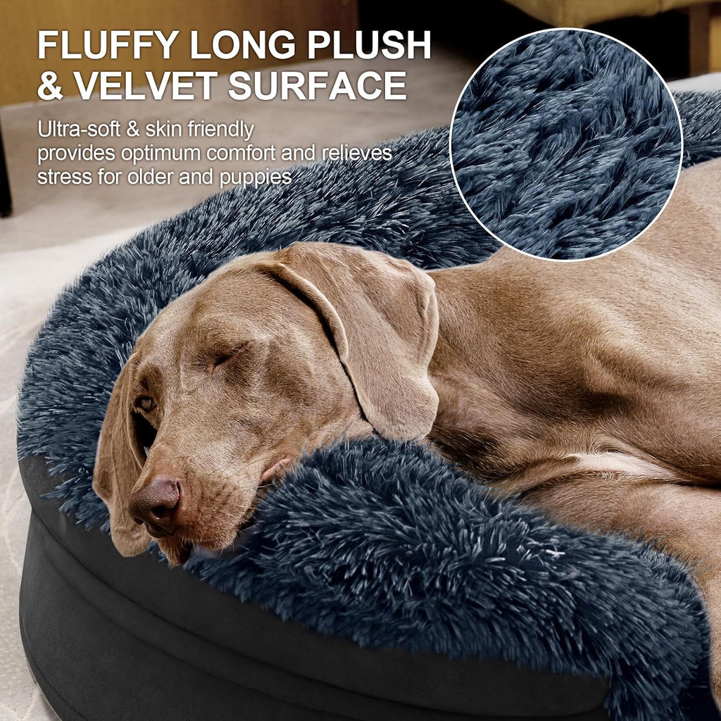 iweepet Fluffy Orthopedic Dog Beds for Large & Extra Large Dogs, 41" Calming Dog Sofa Bed with Supportive 28D Egg-Crate Foam, Removable Washable Cover, Waterproof Lining, for Puppy,Senior,Sick