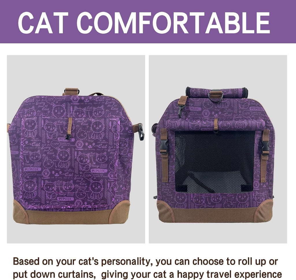 Extra Large Cat Carrier Soft Sided, Portable Small Dog Carrier for 2 Cats, 24"x16.5"x16" Car Travel Folding Comfortable Design, Purple
