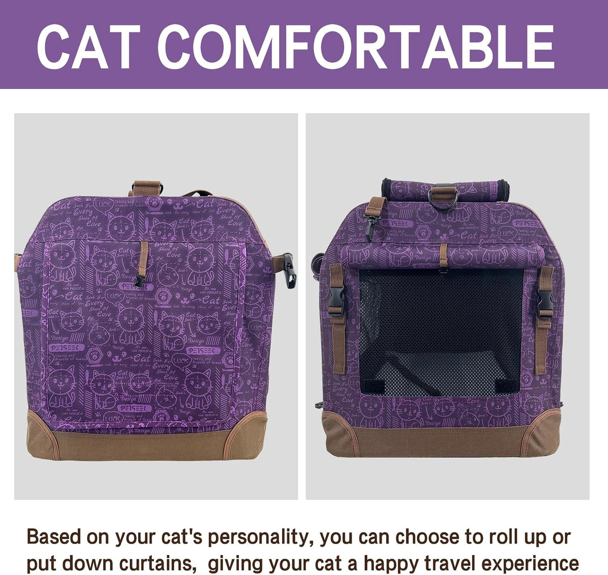 Extra Large Cat Carrier Soft Sided, Portable Small Dog Carrier for 2 Cats, 24"x16.5"x16" Car Travel Folding Comfortable Design, Purple