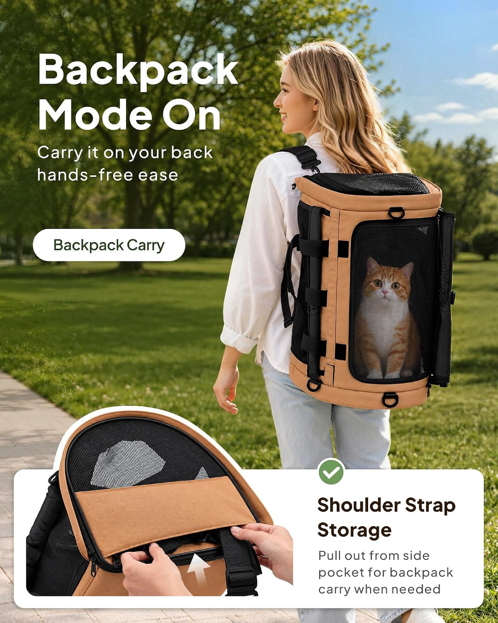 Backpackable Cat Carrier 17"x11"x11", Soft-Sided Collapsible Pet Carrier