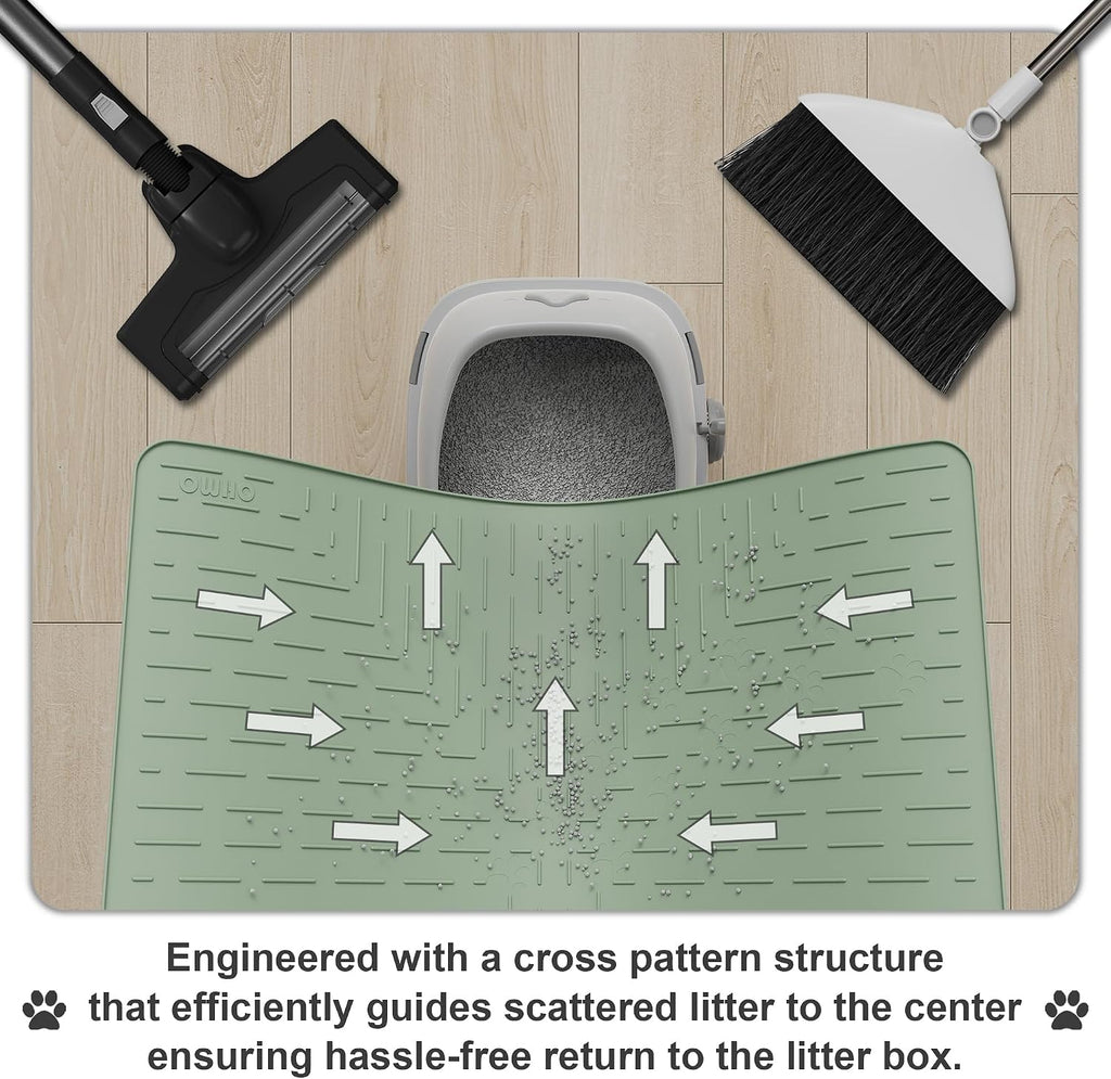 OHMO XL Cat Litter Mat, 37.5x25.2 Silicone Trapping Mat Sage Green | for Kitty Litter Box, Easy Clean, BPA Free Rubber, Center Litter Collection, Easy Pour-Back, Waterproof, Odor-Resistant