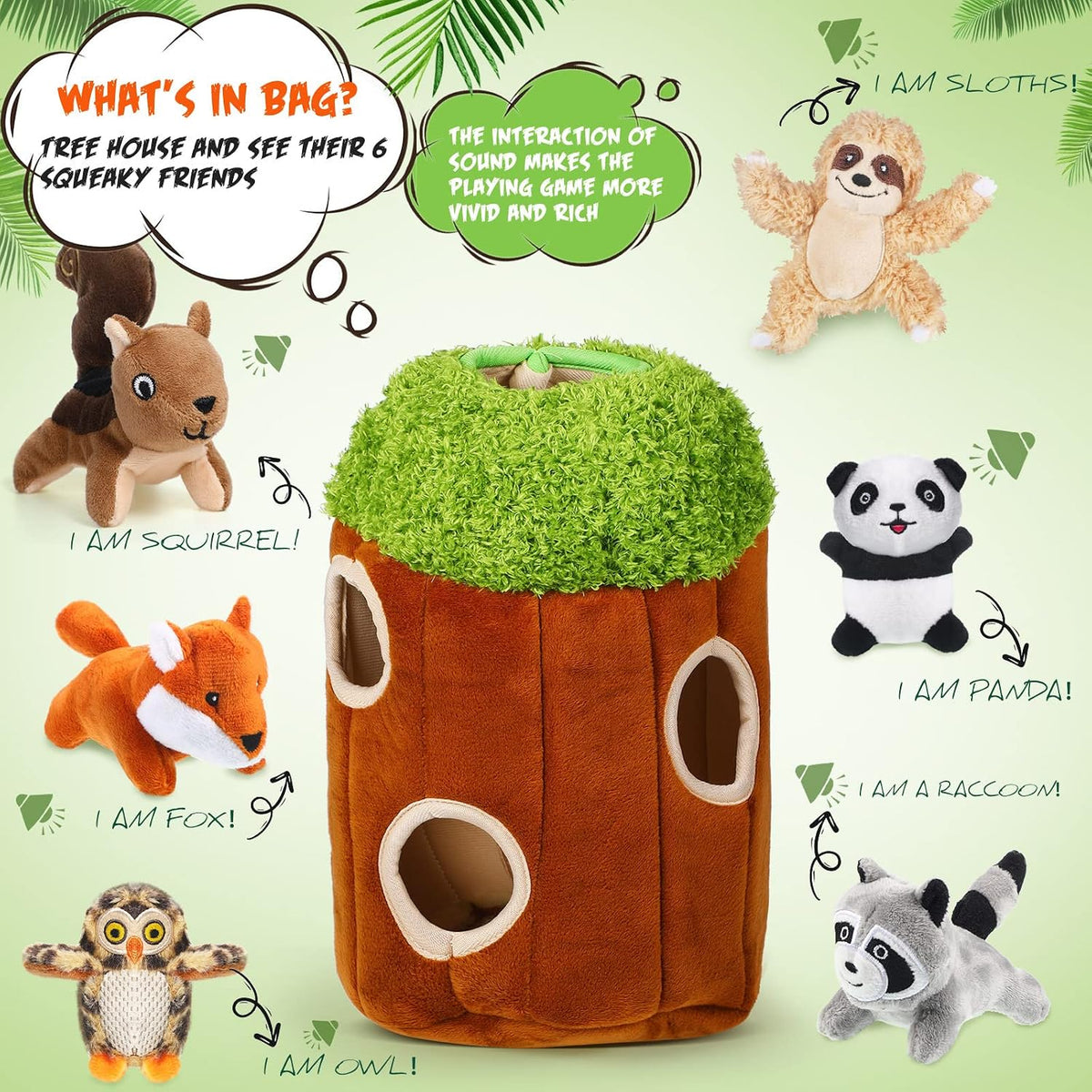 Skylety 7 Pieces Hide and Seek Dog Toys, Cute, Medium