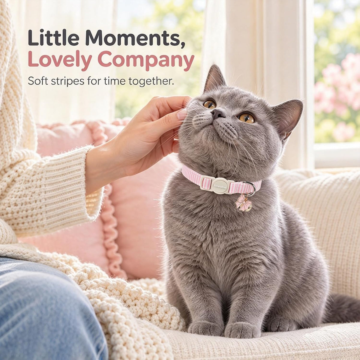lionet paws 2 Pack Cat Collar Breakaway with Bells-Purple & Pink Stripe