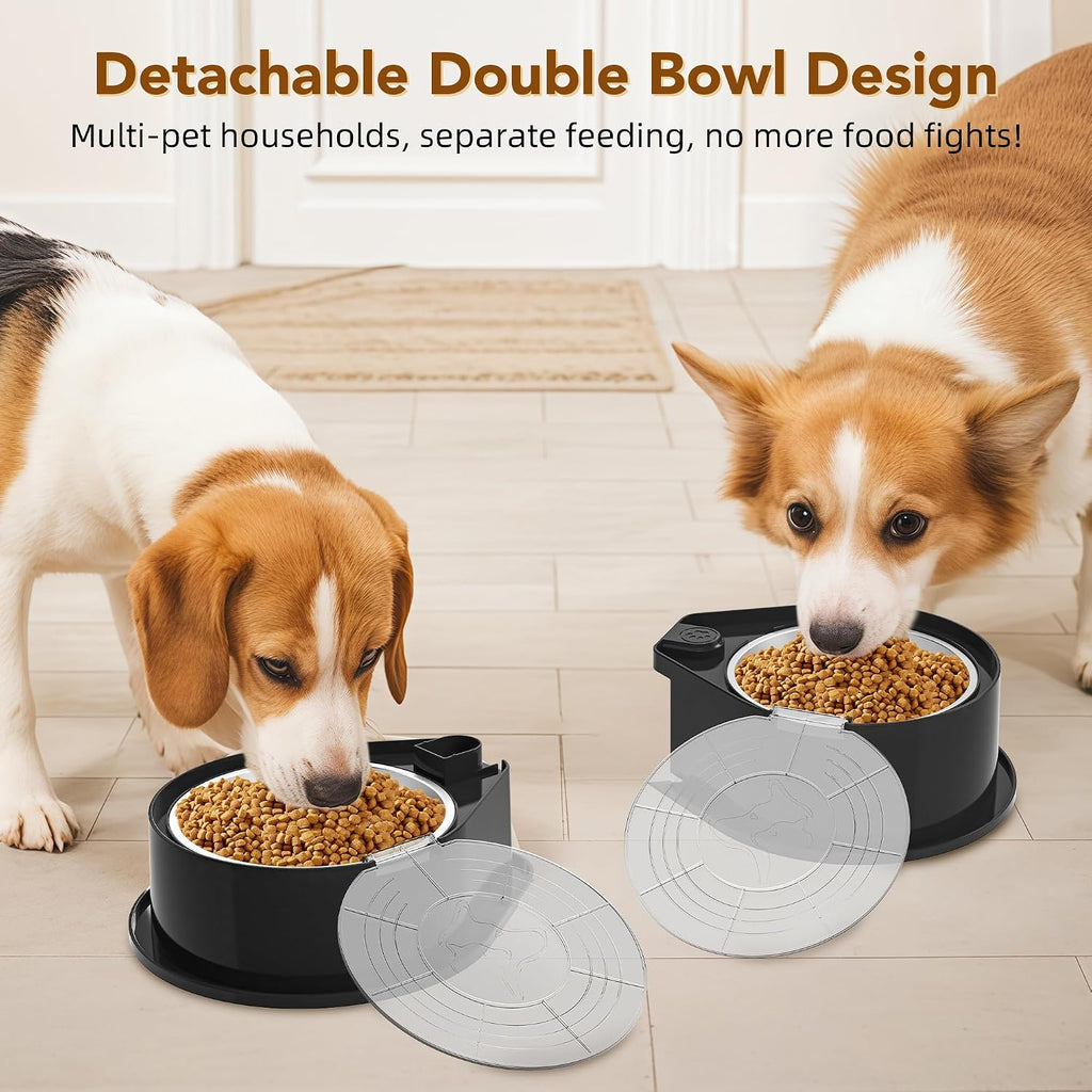 Newget 304 Stainless Steel Dog Bowl Set with Lids, 24oz Foldable Pet Dishes | Dual Food & Water Pet Bowl, Anti-Skid, Keeps Food Fresh, Easy to Install, for Small - Large Dogs/Cats - Indoor & Outdoor Use