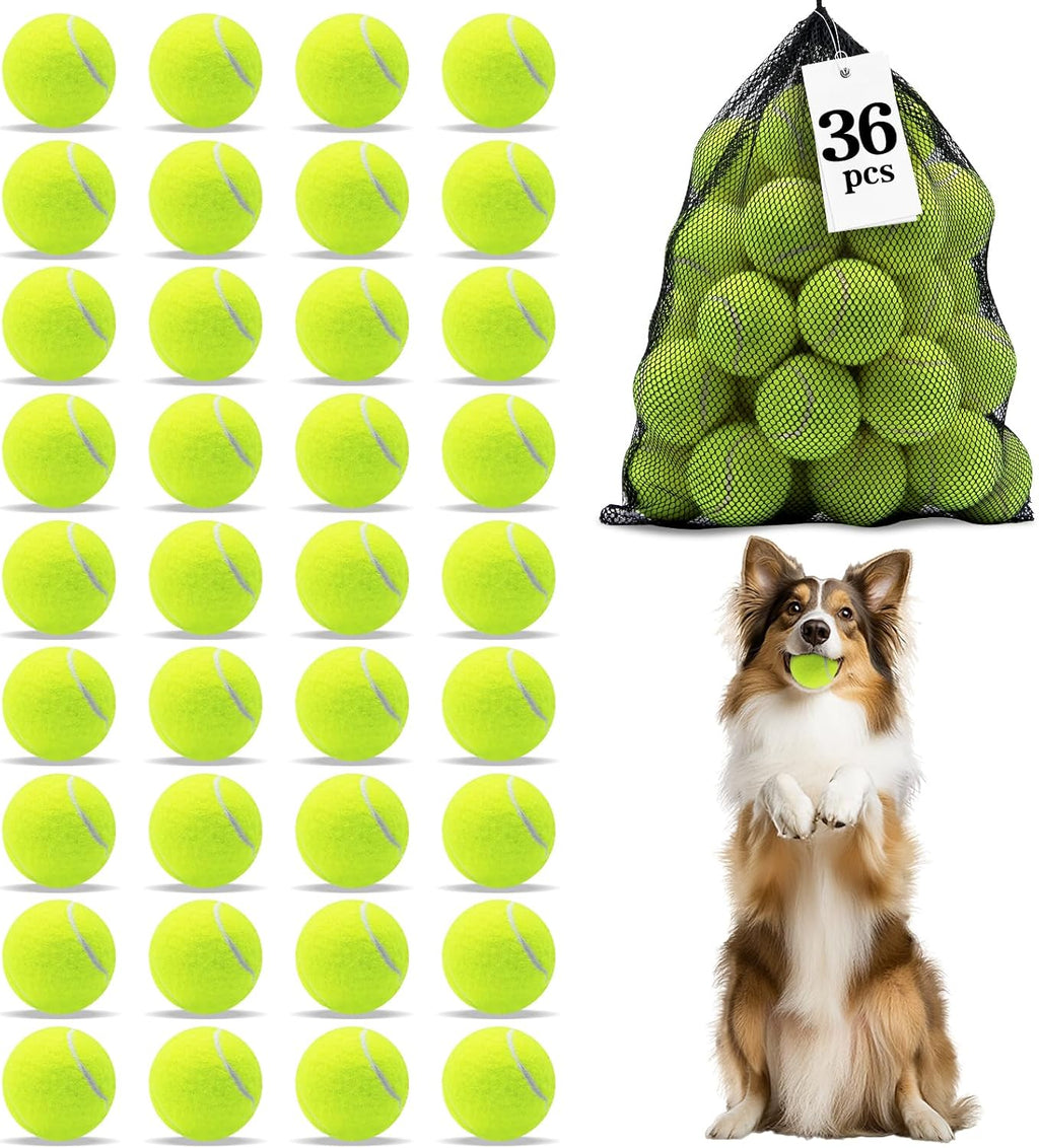 Magicorange Tennis Balls for Dogs,Colorful Easy Catching Dog Balls,36 Pack | Bright Yellow Pet Balls for Dogs,Easy to Spot,Natural Rubber and Soft Felt Gentle on Teeth,Indoor Outdoor Play,with Mesh Bag