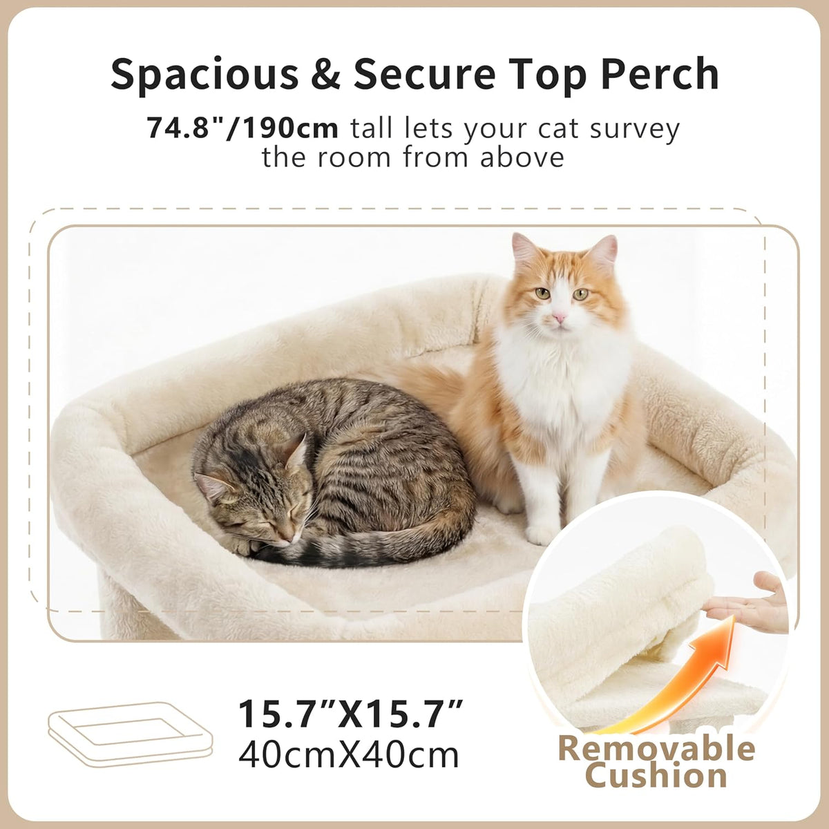 Heybly Cat Tree, 74.8-Inch Spacious & Tall Cat Tower for Large Cats HCT062MJ