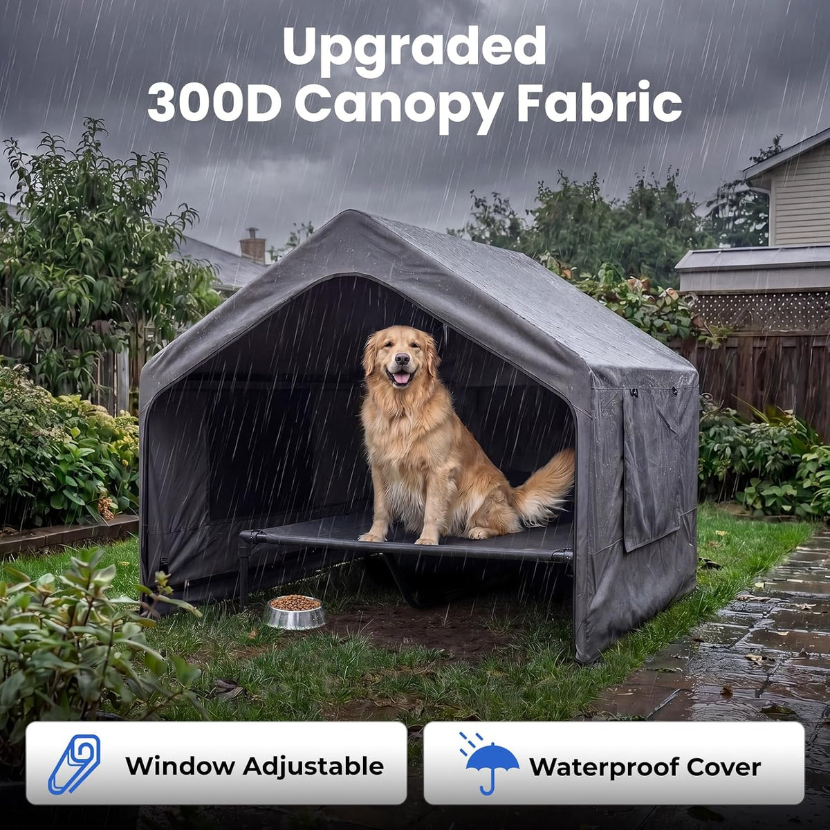 Zooba Extra Large Dog Shade with Elevated Bed, Outdoor Dog House Waterproof