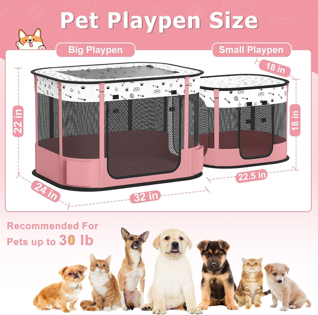 Portable Cat Playpen with Litter Box Area, Foldable Pet Dog Playpen