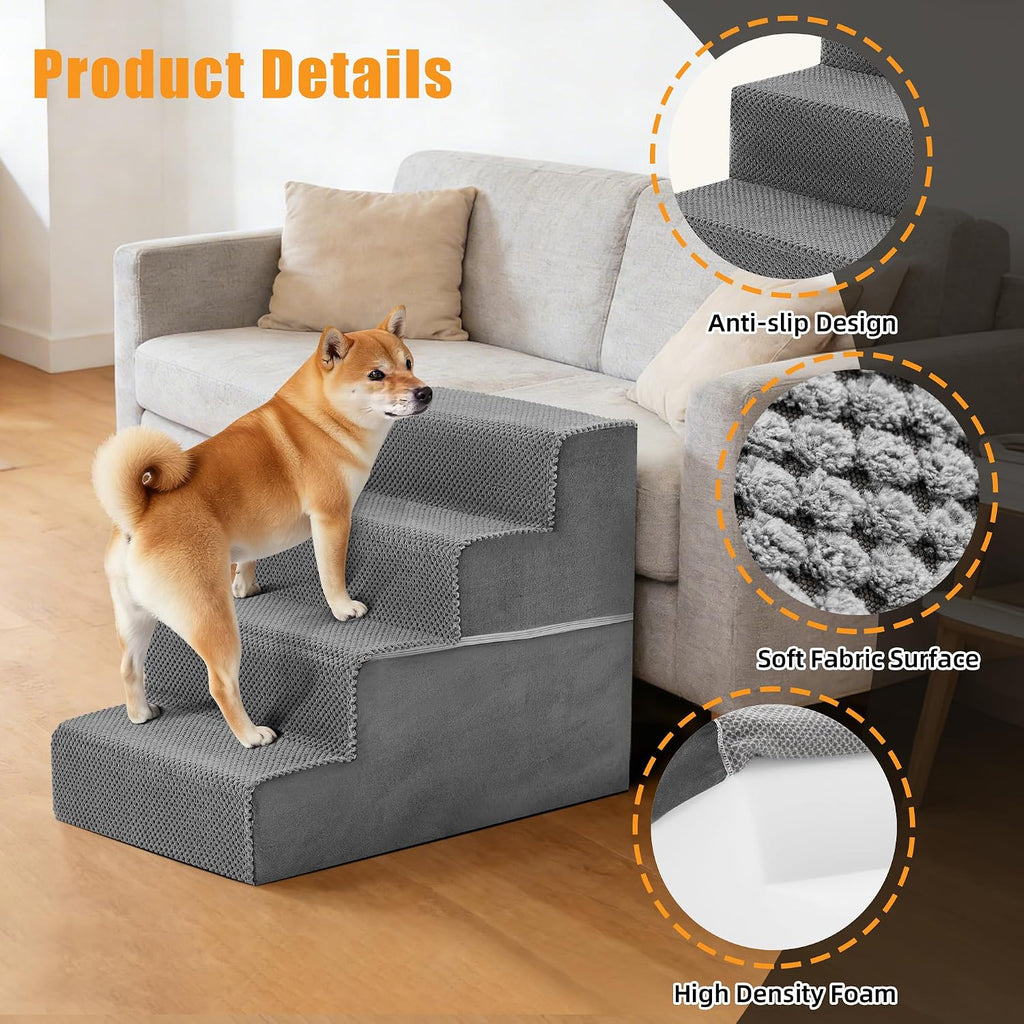 4-Step Dog Stairs for Large Dogs and Cats, 18in H Dog Steps, Grey