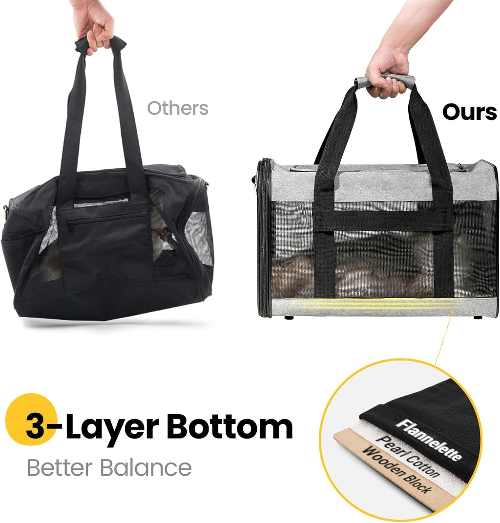 Conlun Dog Carrier Soft Sided, Large Cat Carrier with Inner Safety Leash, Pet Transport Carrier for Large Cats and Medium Dogs up to 20 Lbs, Collapsible Travel Puppy Carrier Bag -Gray L