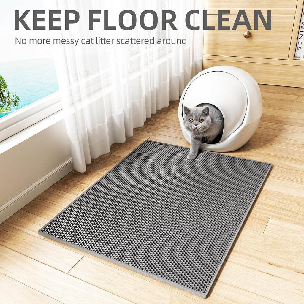 ESTHELLO Cat Litter Mat Honeycomb Double Layer Design 30’’ x 24’’ Gray