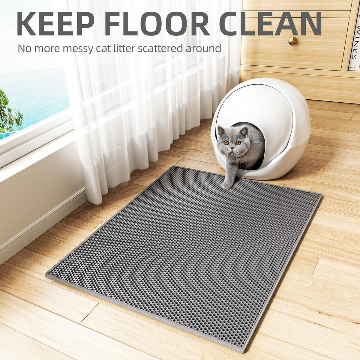 ESTHELLO Cat Litter Mat Honeycomb Double Layer Design 30’’ x 24’’ Gray