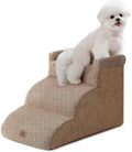 EHEYCIGA 3-Step Curved Dog Stairs for Small Dogs 14" H, Camel