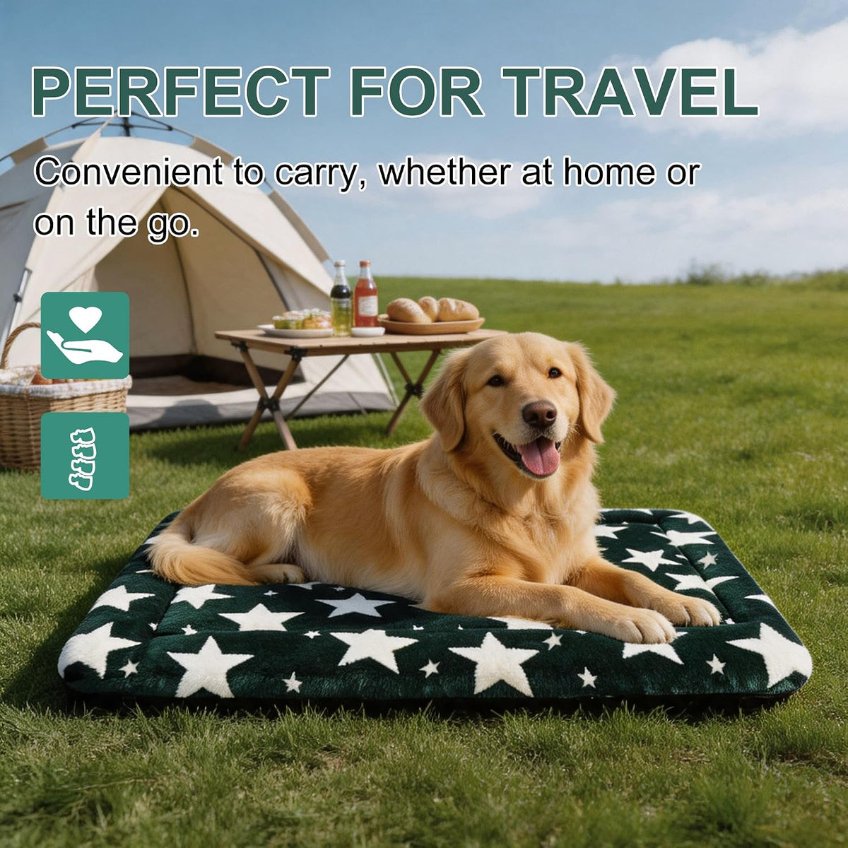 Dog Bed Mat, Reversible Crate Pad & Durable Dog Bed - Machine Washable Kennel Mat with Ultra Soft for Large Dogs (Big&Small Stars Green, 35" L*23" W*1.5" Th)