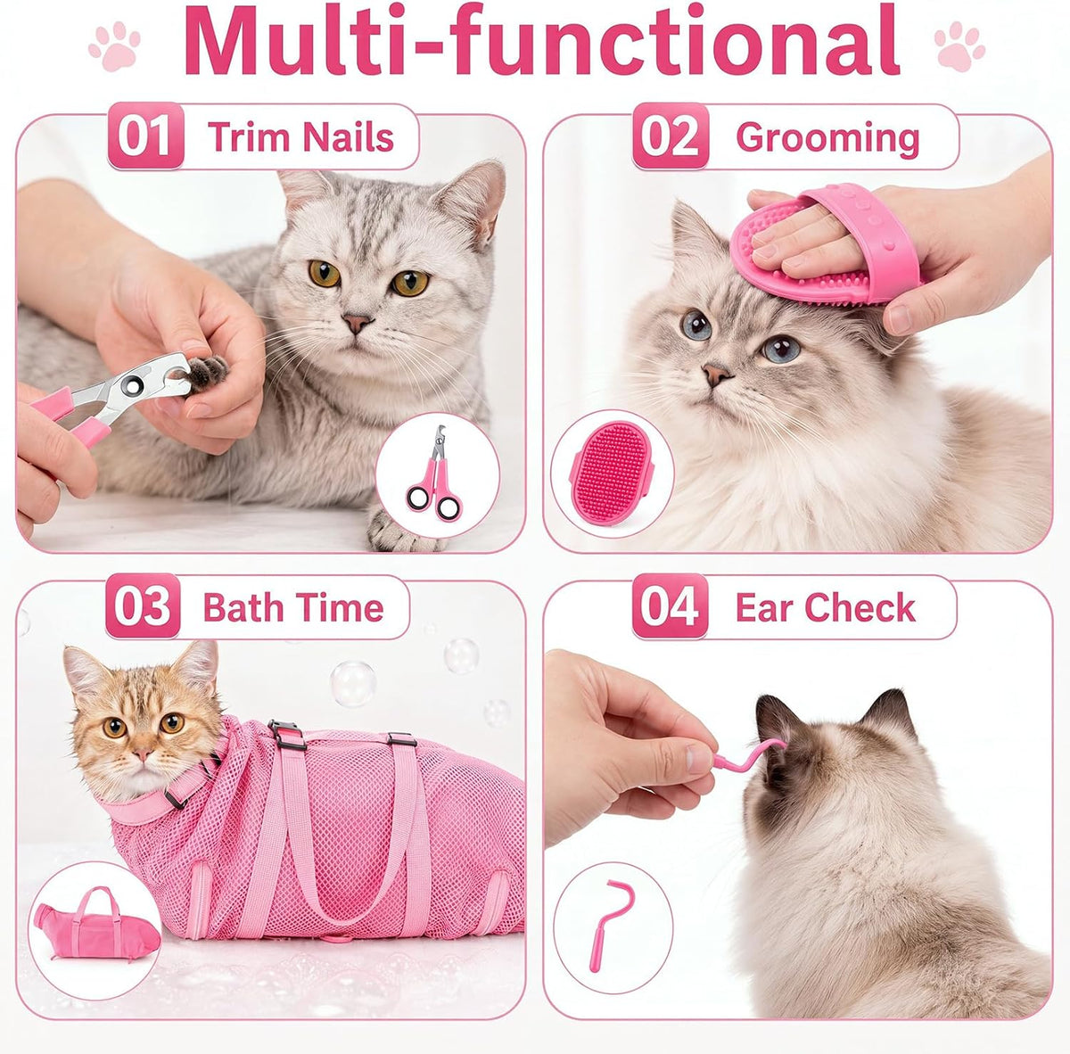 9 Pcs Cat Bathing Bag Anti Scratch Cat Grooming Bag,Pink