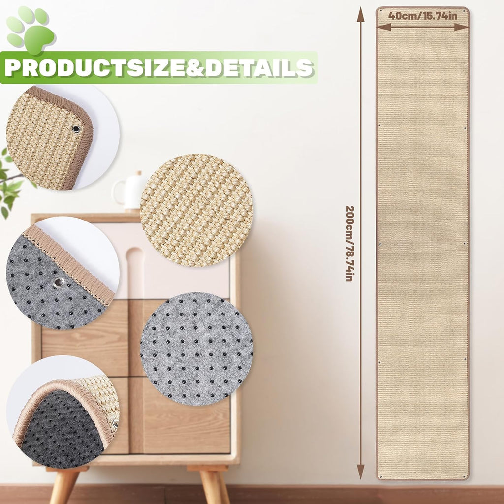 Uranshin Natural Sisal Cat Wall Climbing Carpet, Wall Scratcher Mat Pad