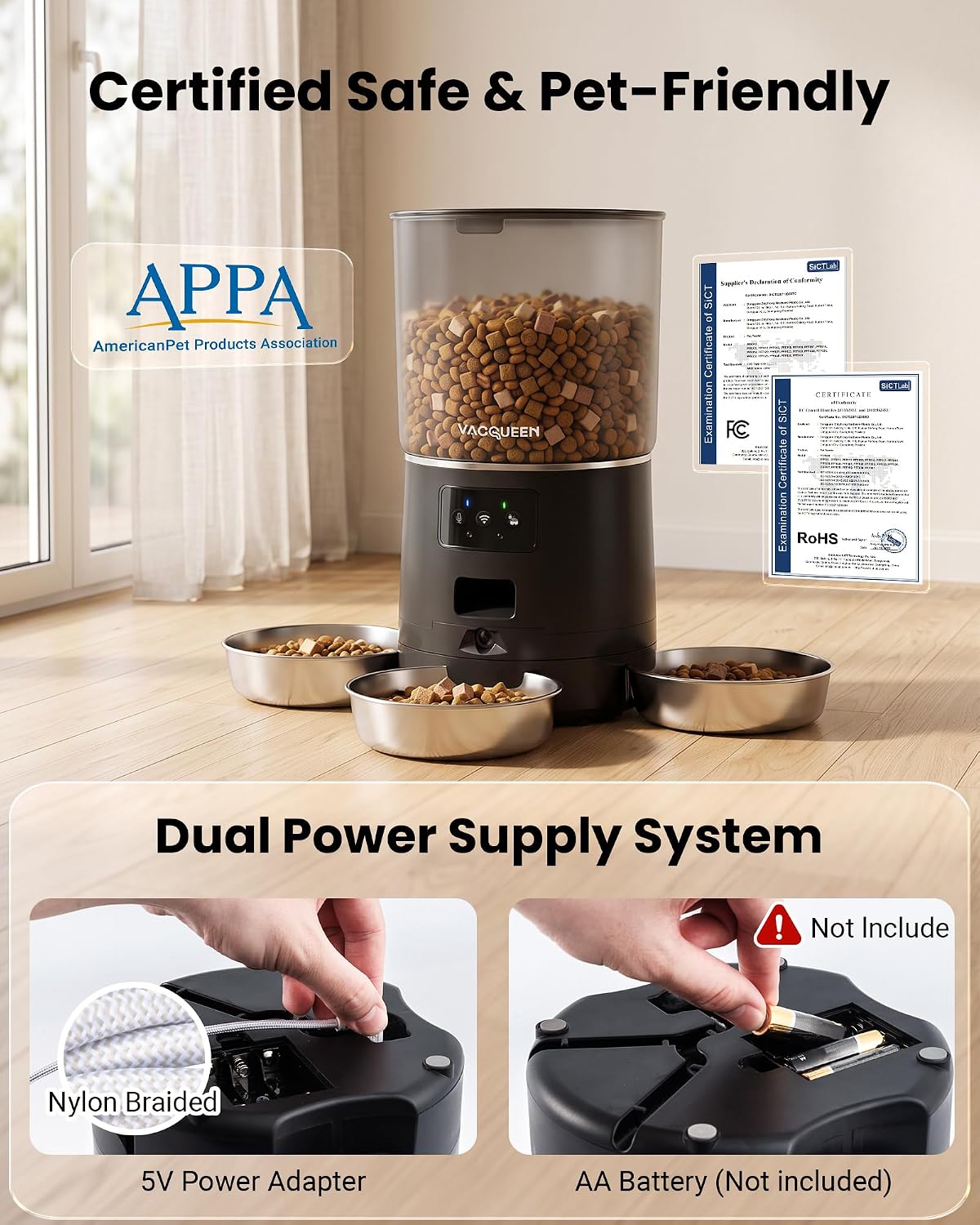 Automatic Cat Feeder with Camera for 3 Cats, 310° Monitoring, 2G/5G WiFi