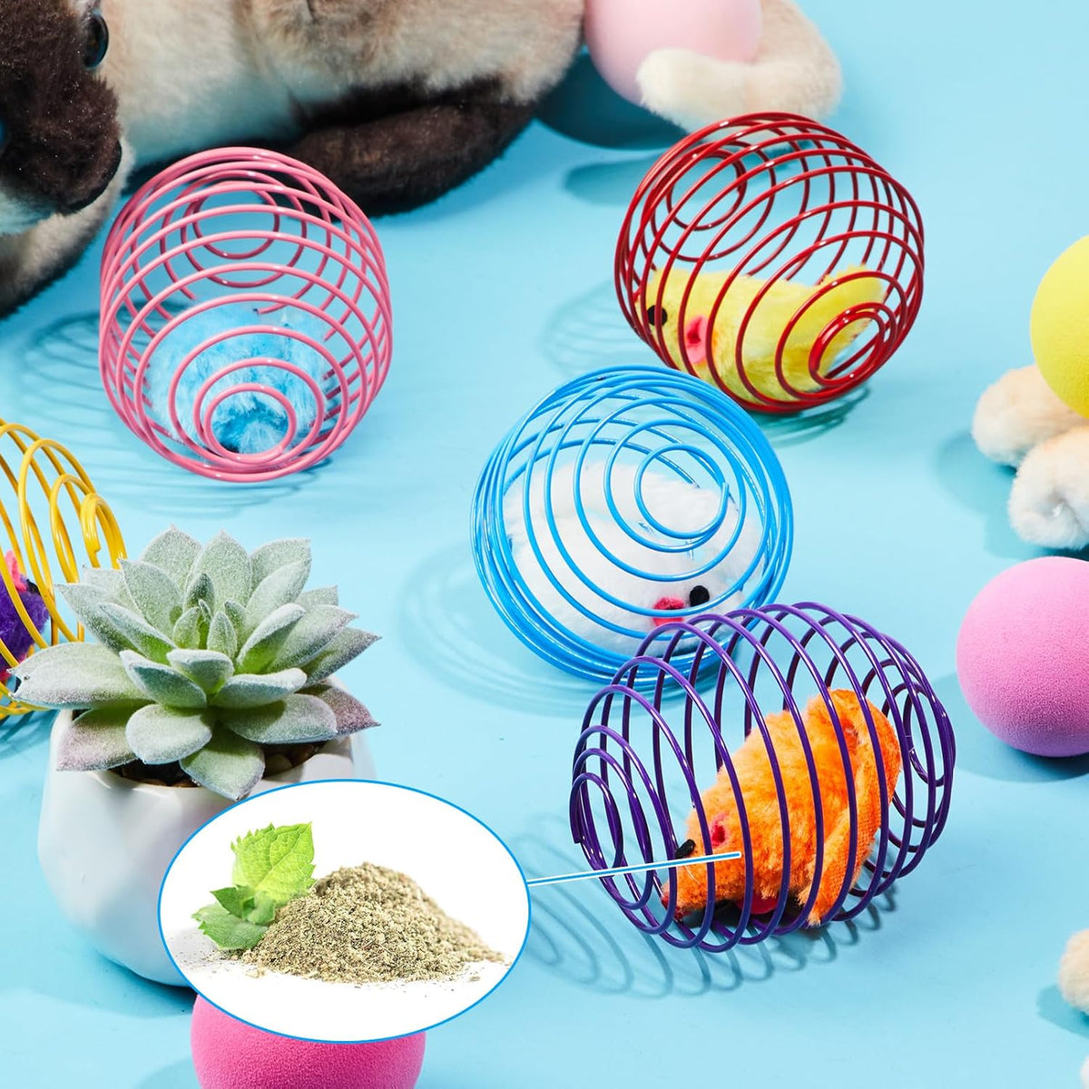 Jecery 5 Pcs Cat Toys Spring,Catnip Rats,Multicolor