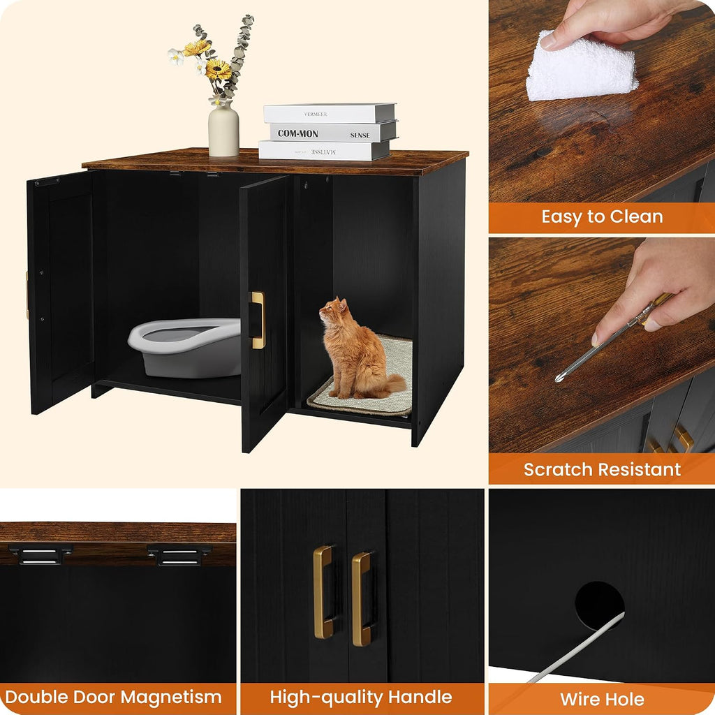 DWANTON Cat Litter Box Enclosure, with Scratching Mat, 31.5" x 19.7"x 21.7"
