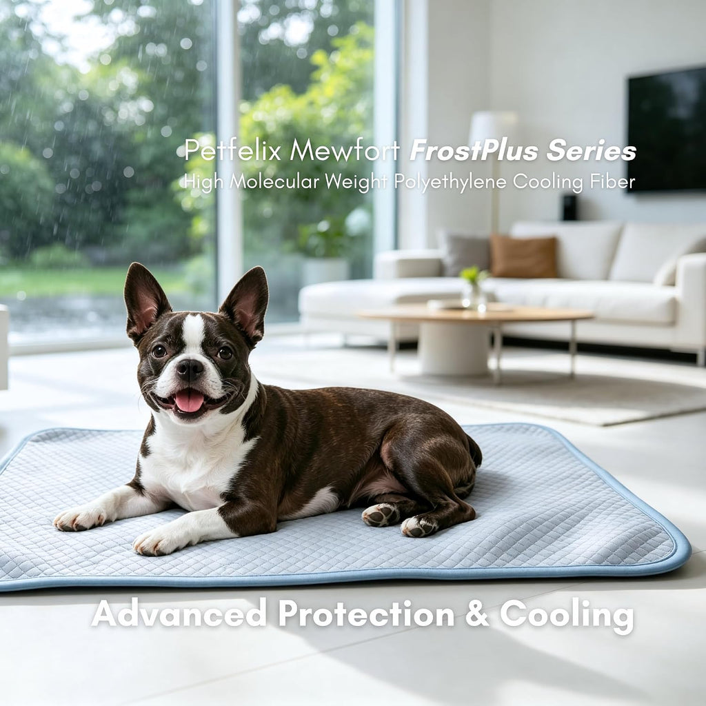 Petfelix FrostPlus Cooling Mat for Dogs Qmax>0.45 Breathable Dog Cooling Mat Chemical Free Fabric Cooling Dog Bed for Cats and Small Animals Non Slip Washable Scratch Resistant, M, 28''*20''