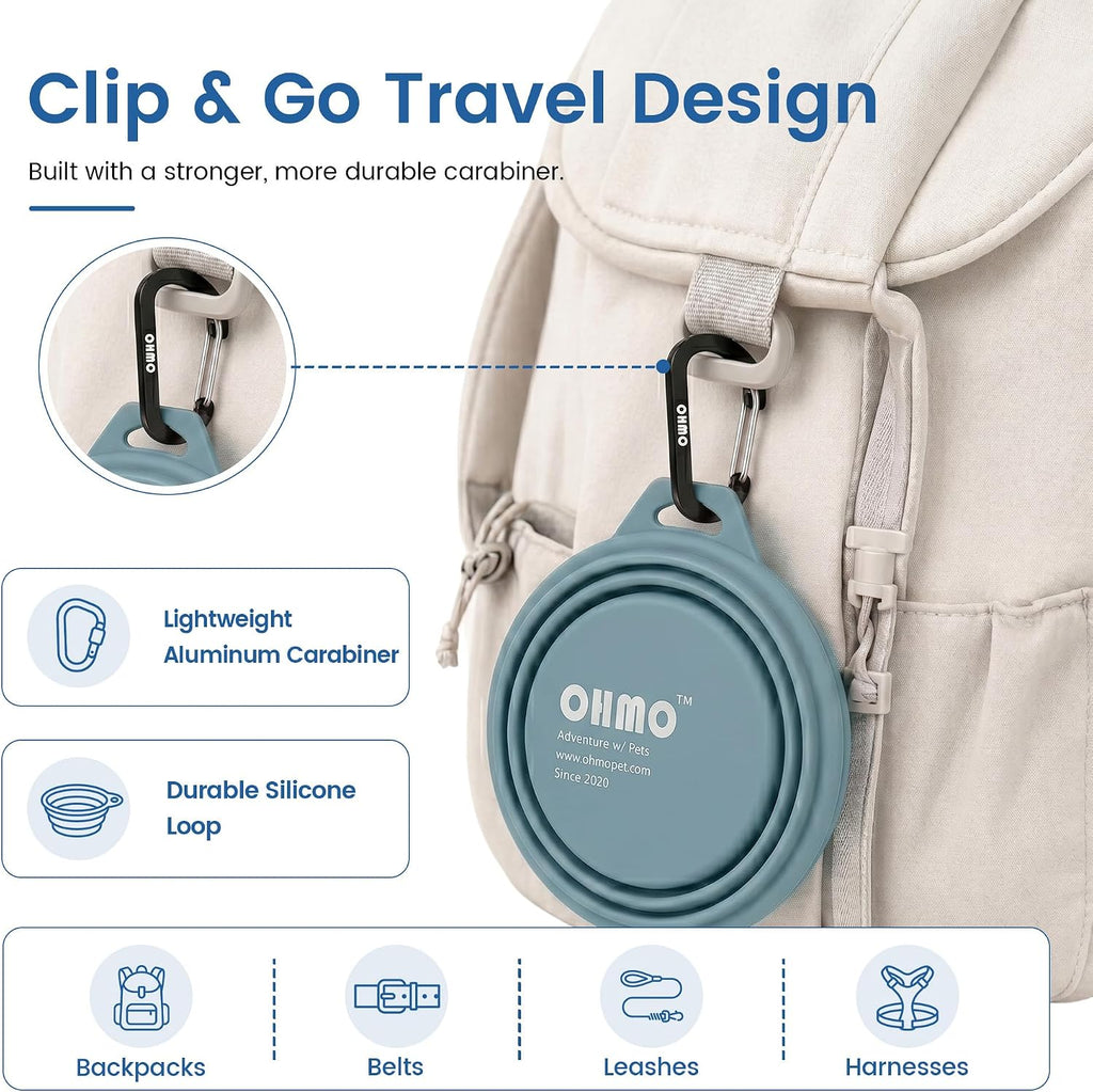 OHMO Collapsible Dog Bowls for Pet Travel, 12oz, 2pcs, Dark&Light Blue | Portable Water Bowl, Cat-Friendly, BPA-Free Silicone, Foldable Storage, Lightweight Carry, Hiking&Camping Gear, Easy-Clean