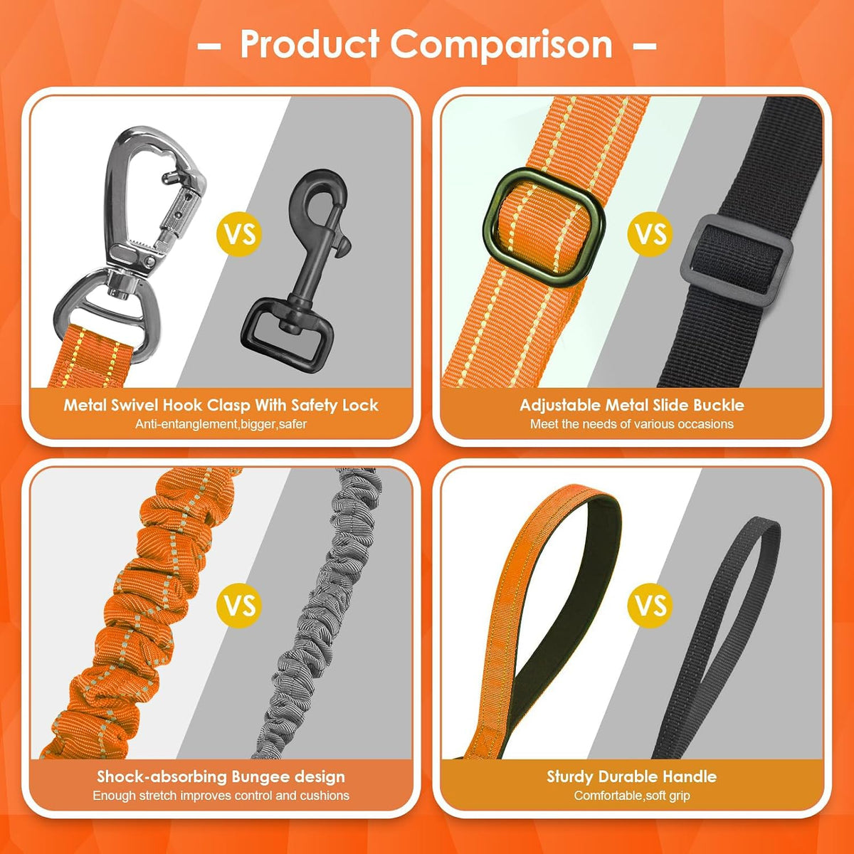 AUBELL Tactical Dog Leash Heavy Duty,4-6ft No Pull Bungee Leash,Orange
