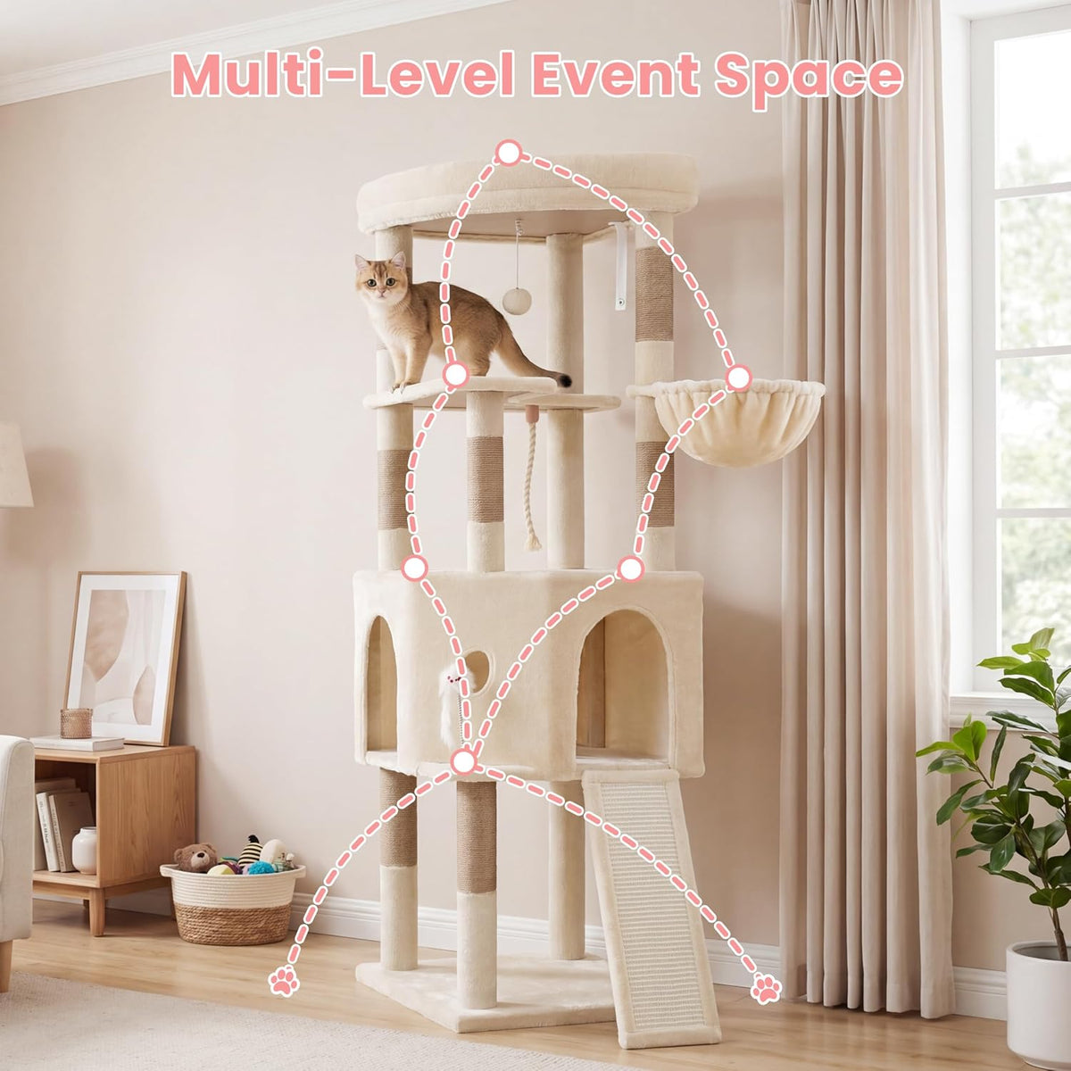 Cat Tree, 61 Inch Tall Cat Tower, Diamond-Shaped Cat Cave VCT001MJ