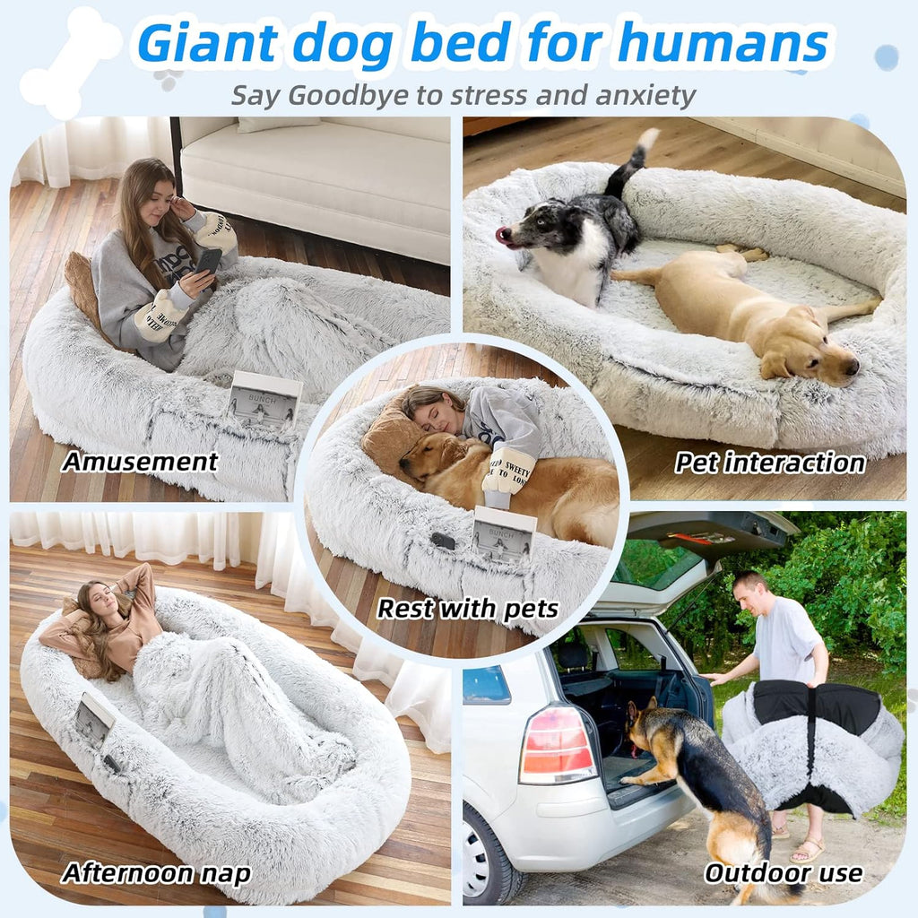 WROS Human Dog Bed for Adult, 71"x45"x12" Giant Calming Nest Beds, Grey
