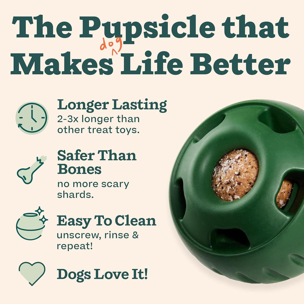 WOOF Pupsicle Dog Treat Toy with Silicone Treat Tray for Dogs 25-75 lbs