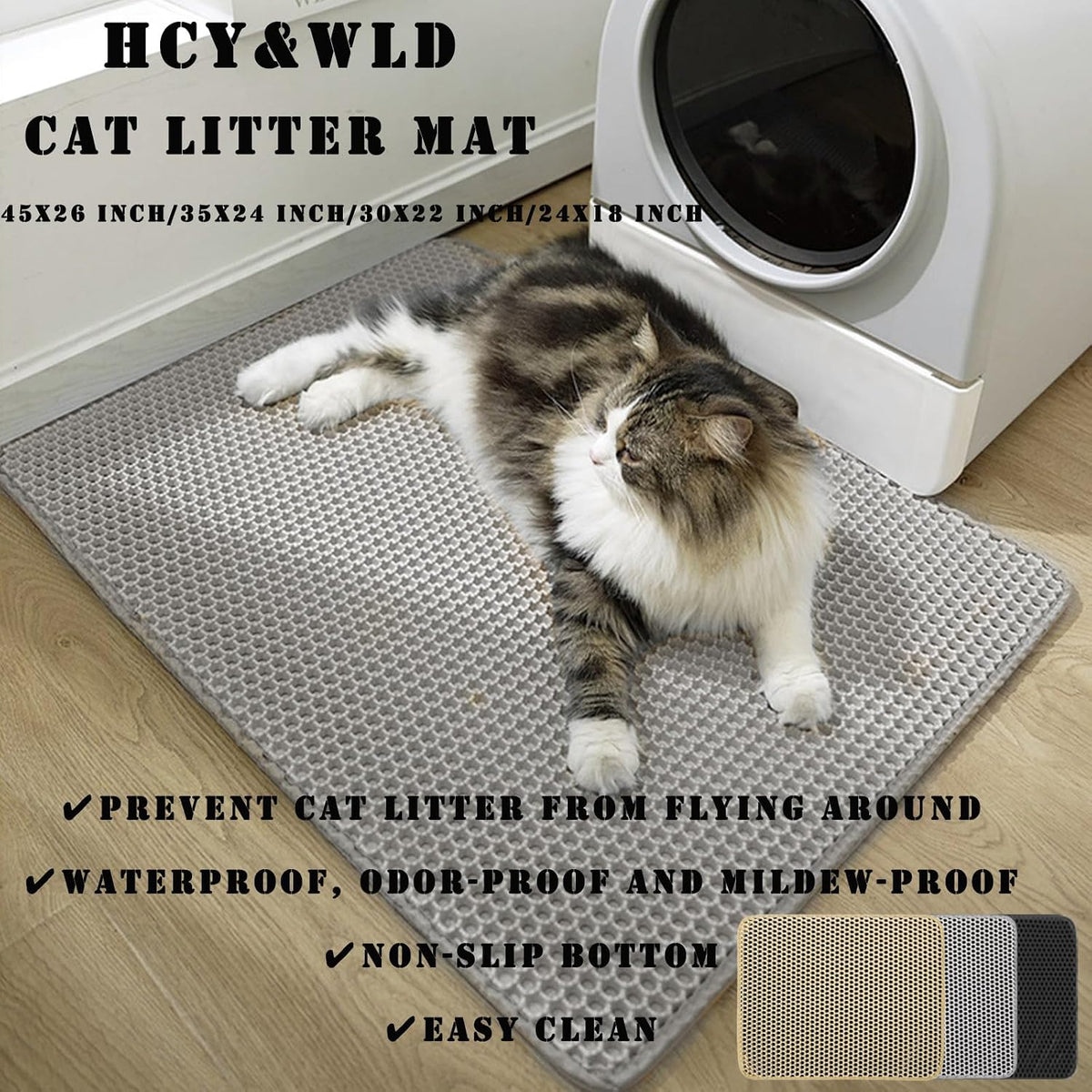 Cat Litter Mat, Double Layer Cat Litter Box Mat (35x24 Inch, Gray)