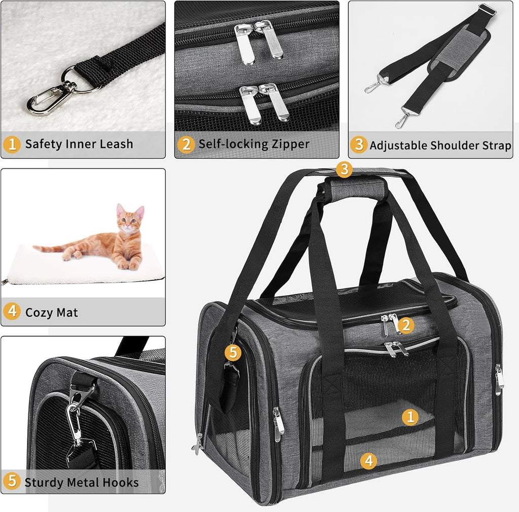 Soft-Sided Cat/Dog/Pet Carrier, Collapsible Pets Travel Carriers