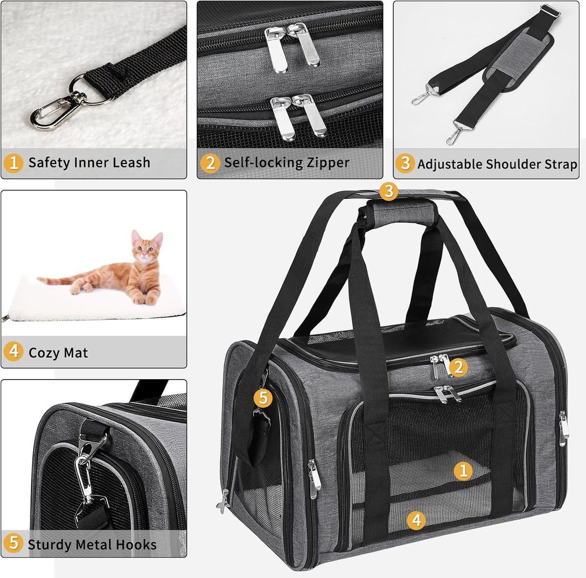 Soft-Sided Cat/Dog/Pet Carrier, Collapsible Pets Travel Carriers