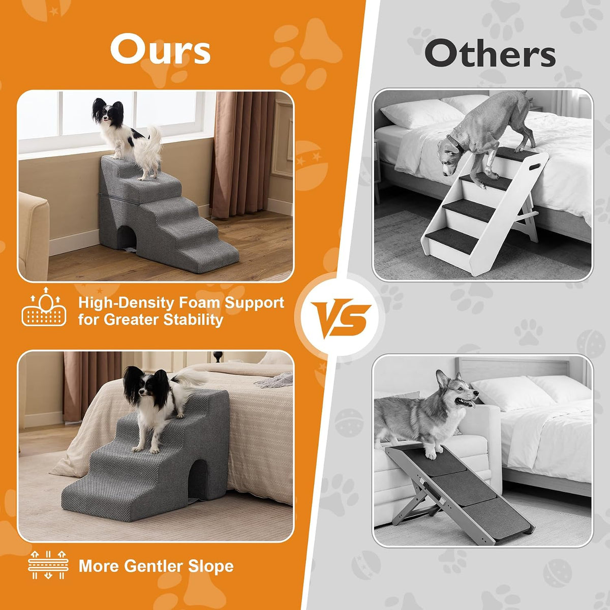 Ahpmeoa Dog Stairs for Small Dogs 16’’ H, 3-Step Dog Steps for Bed, Grey