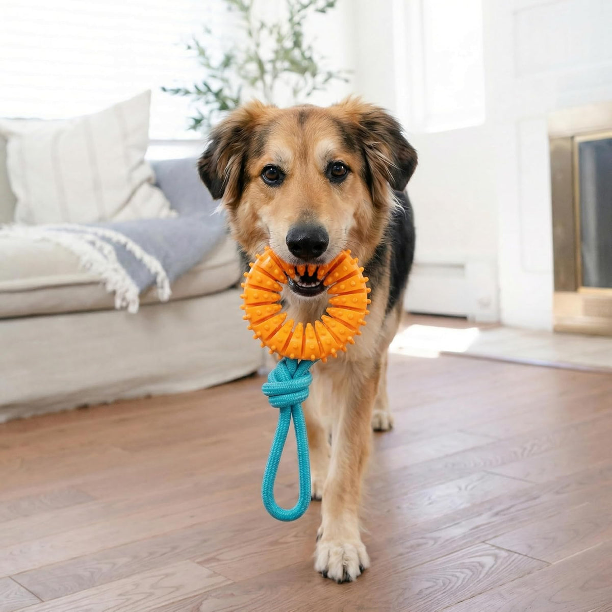 Dental Chew Wheel Durable Dog Toy, Tug & Chew, Mint Scent, 9.6" | Helps Keep Teeth Clean, Massages Gums, Rope & Textured Ring, Interactive Toss & Fetch, Moderate Chewers, Medium-Large Dogs